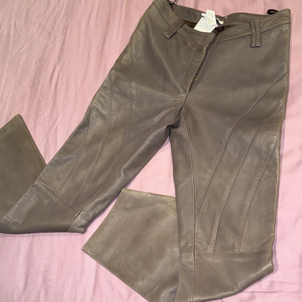 Stylish Taupe Leather Pants